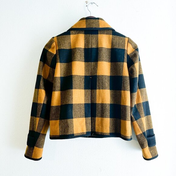 LOFT Wool Buffalo Check Double Breasted Navy/Gold Swing Coat - Picture 4 of 12
